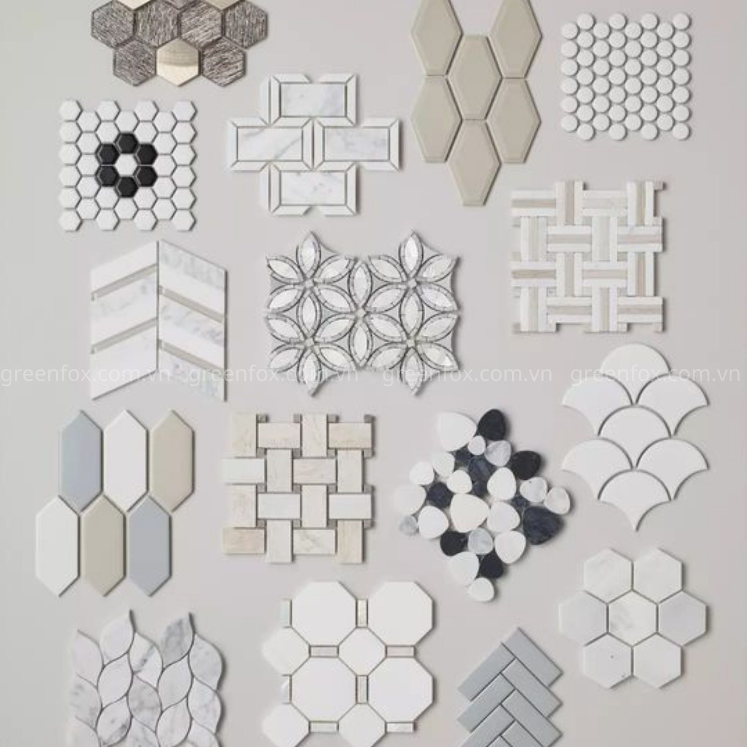 mẫu gạch mosaic lục giác vảy cá gạch trang trí tường đẹp