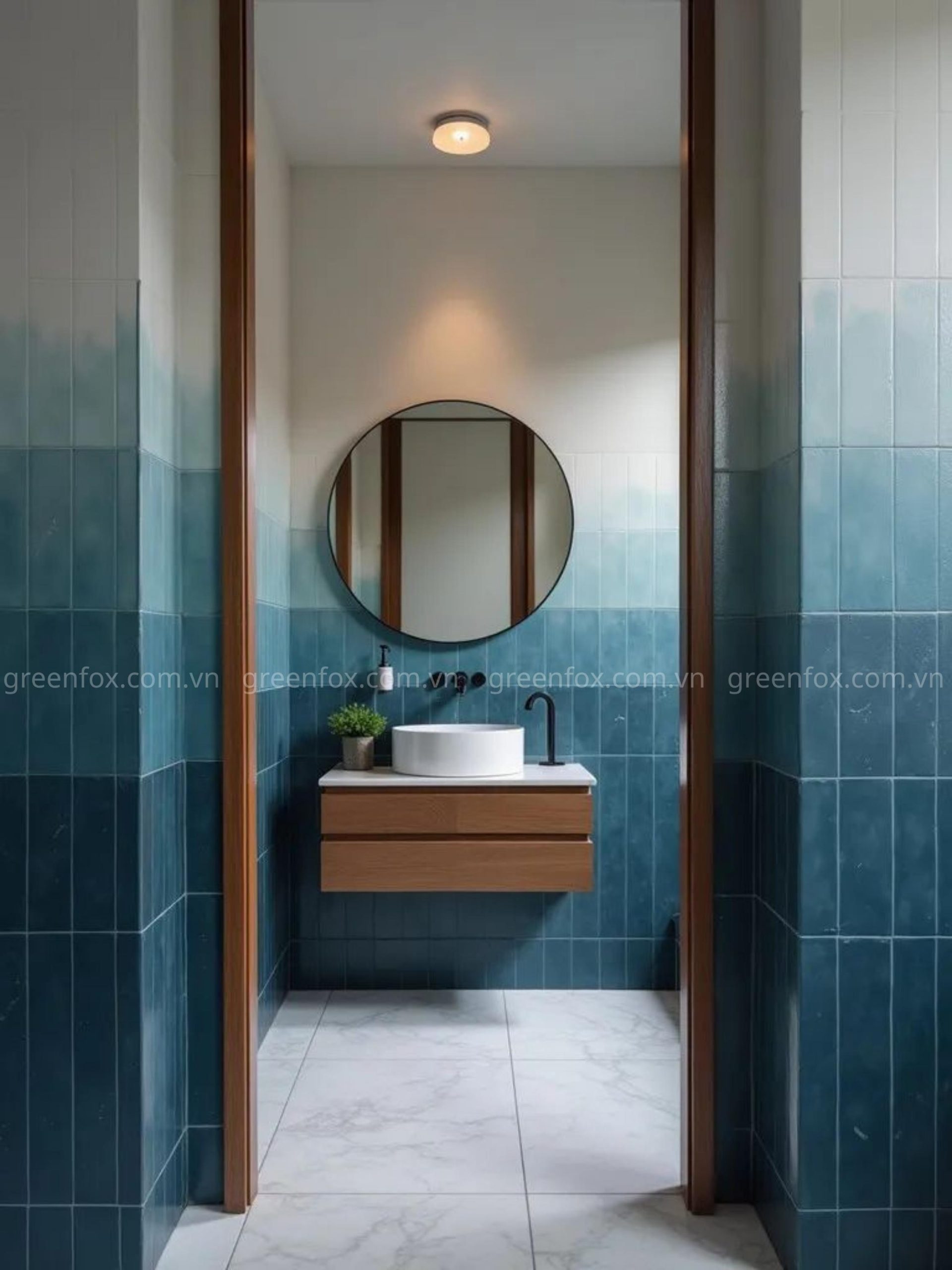 gạch trang trí tường phòng tắm màu xanh, gạch ốp trang trí lavabo hiện đại GreenFox