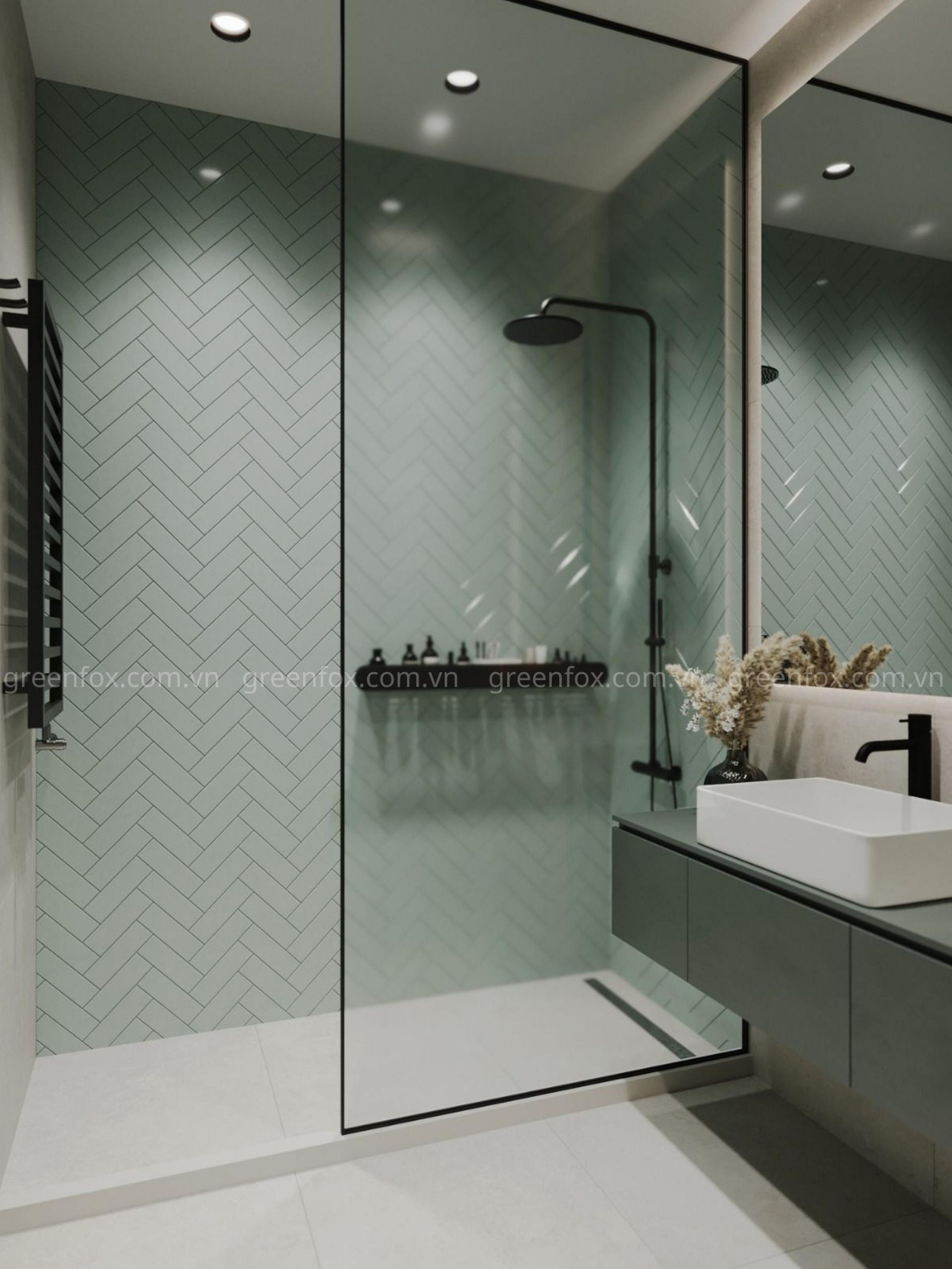gạch thẻ trang trí ốp xương cá phòng tắm, gạch ốp tường trang trí nhà vệ sinh cao cấp