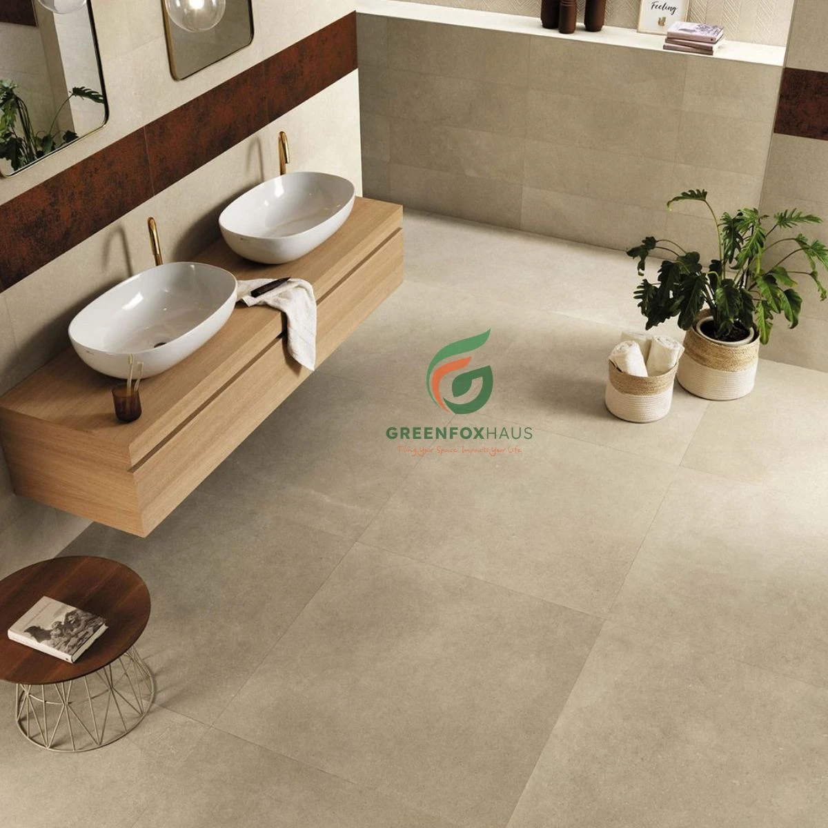 Mẫu gạch giả đá tự nhiên ốp tường và lát nền phòng tắm phong cách spa