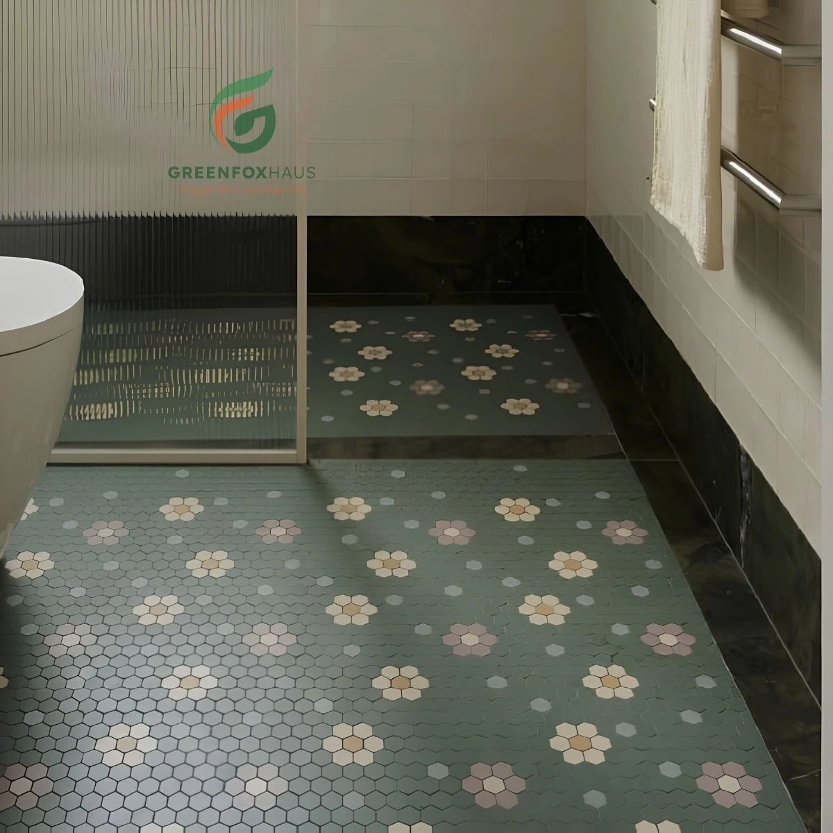 Gạch lát nền mosaic họa tiết hoa nhỏ cho phòng tắm phong cách vintage hiện đại