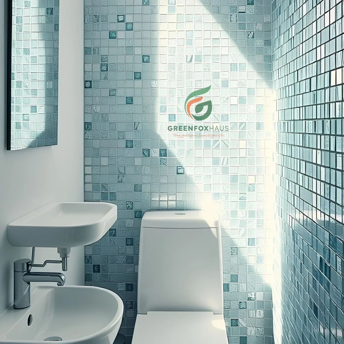 Gạch mosaic ốp tường nhà tắm tông xám bạc giúp mở rộng không gian nhỏ hẹp hiện đại