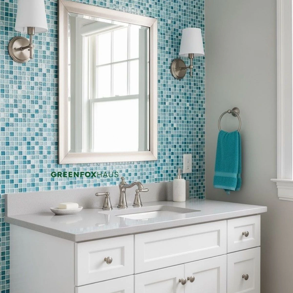 Gạch men mosaic màu xanh biển ốp phòng tắm phong cách contemporary sang trọng