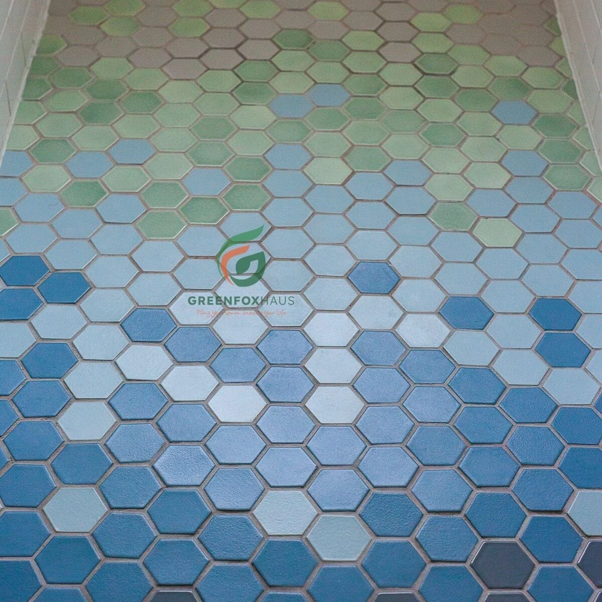 Gạch mosaic lục giác xanh pastel ốp lát nền hiện đại