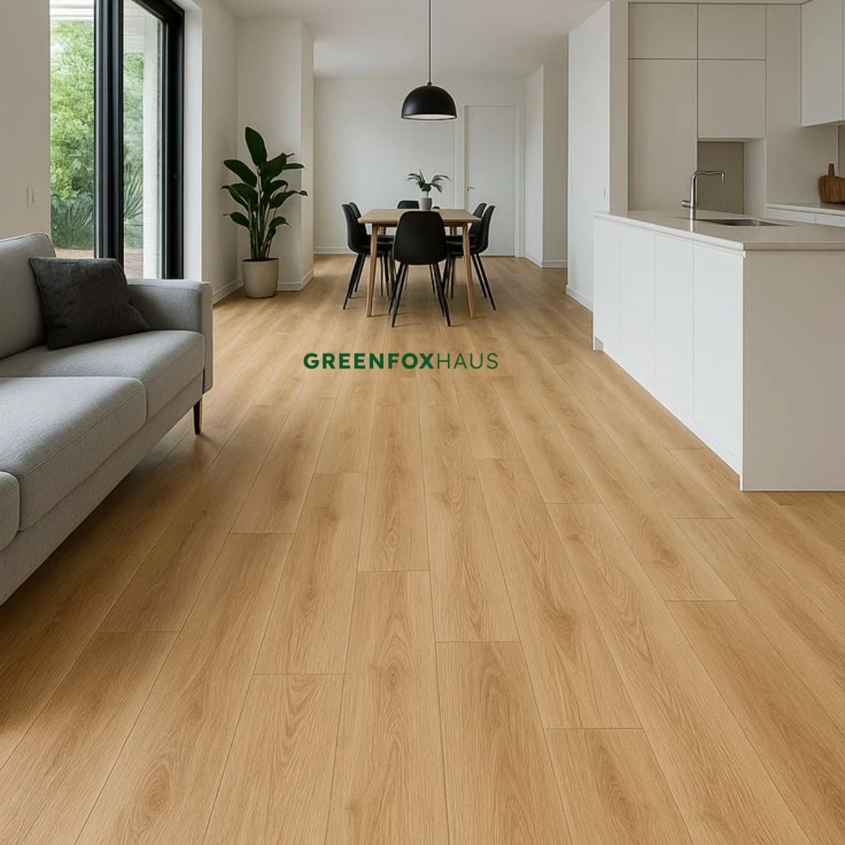 Gạch lát sàn giả gỗ cho nhà bếp phong cách hiện đại với bề mặt men matt chống trơn trượt
