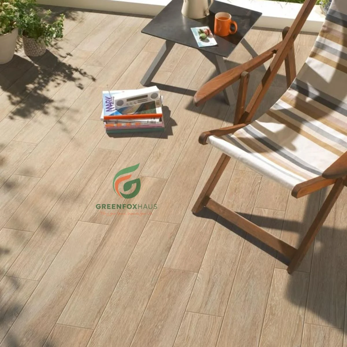 Gạch vân gỗ porcelain lát ban công ngoài trời chống cong vênh chịu nắng mưa tốt
