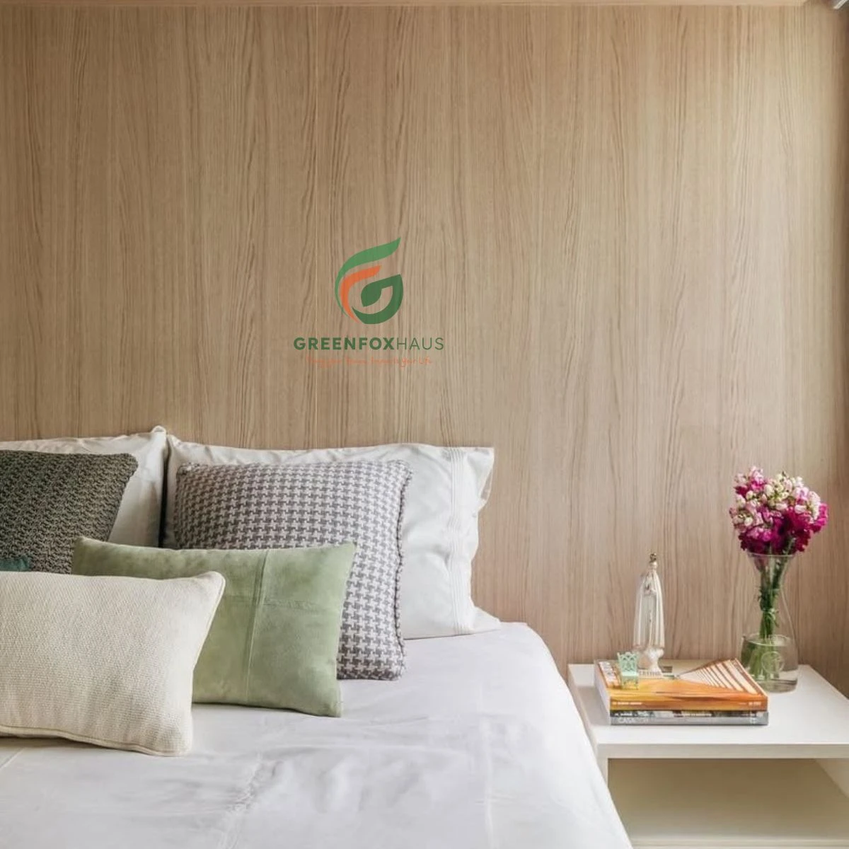 Gạch ốp tường giả gỗ phòng ngủ cao cấp với vân gỗ tự nhiên tạo cảm giác chữa lành thư thái