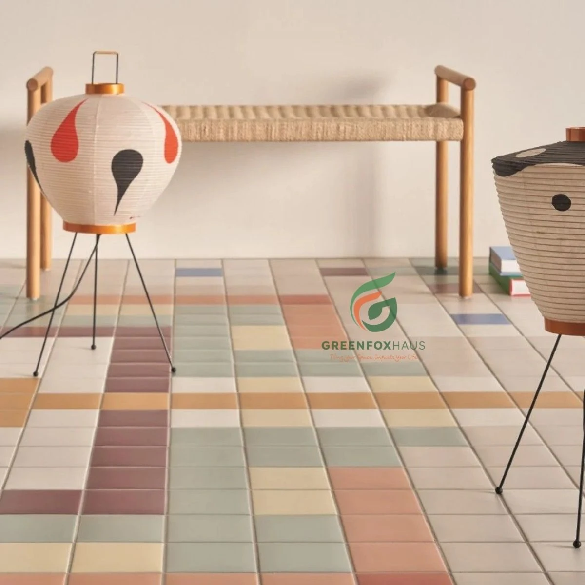 Gạch mosaic pastel ốp sàn với phối màu nghệ thuật hiện đại