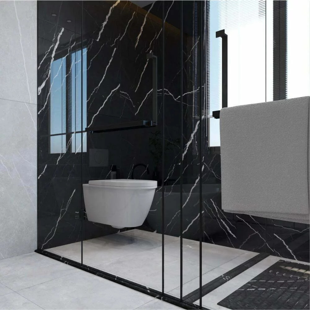 Đá Marble đen tia chớp làm điểm nhấn nhà tăm siêu chất