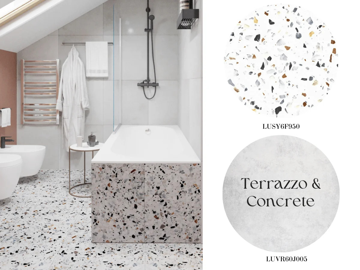 Gạch Terrazzo LUSY6F950 kết hợp gạch xi măng LUVR60J005