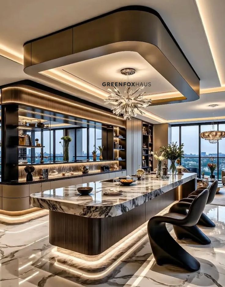 Gạch mable trắng đen kết hợp cho không gian bếp trở nên sang trọng