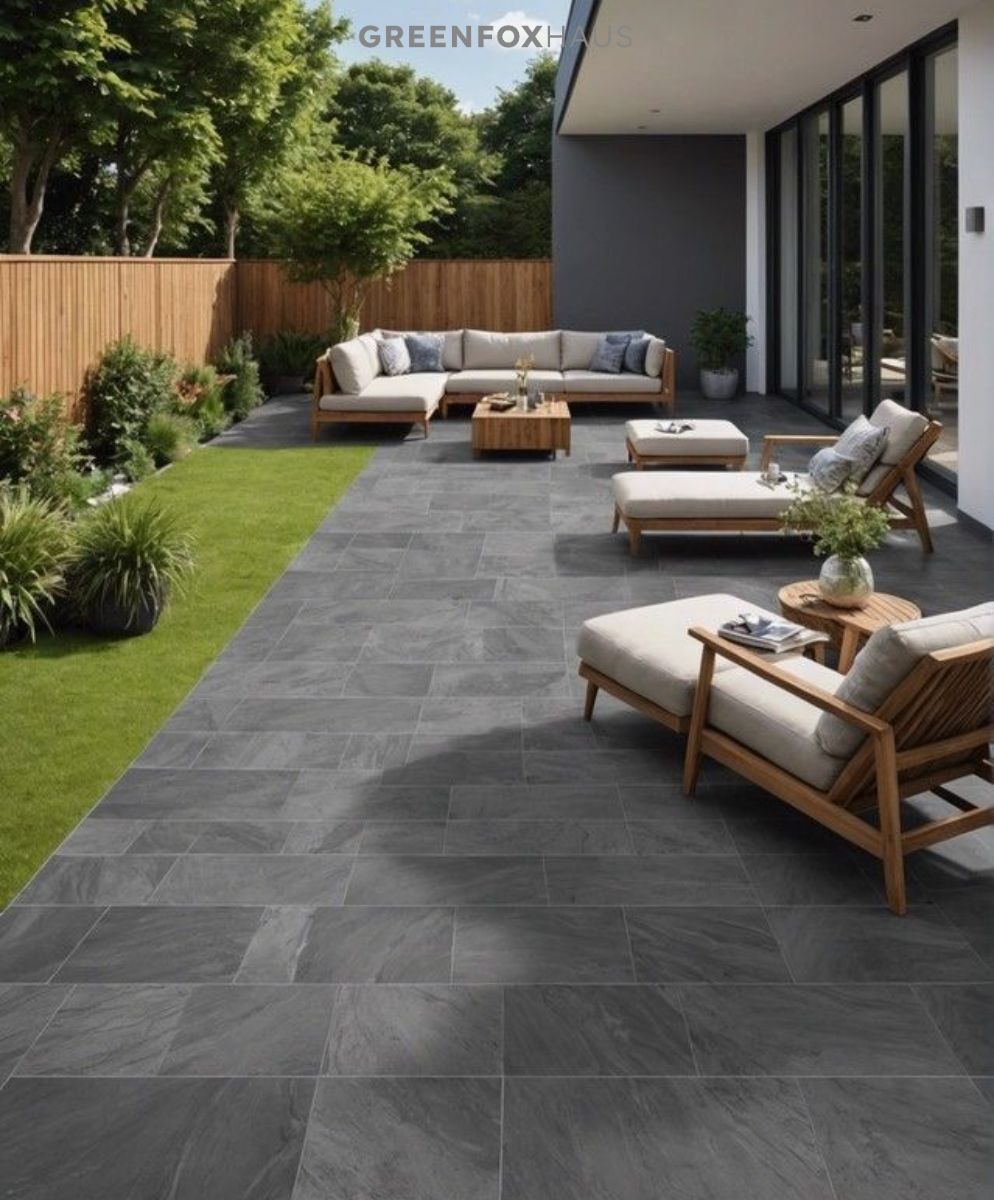 phối cảnh gạch lát nền sân vườn đẹp sử dụng gạch vân giả đá