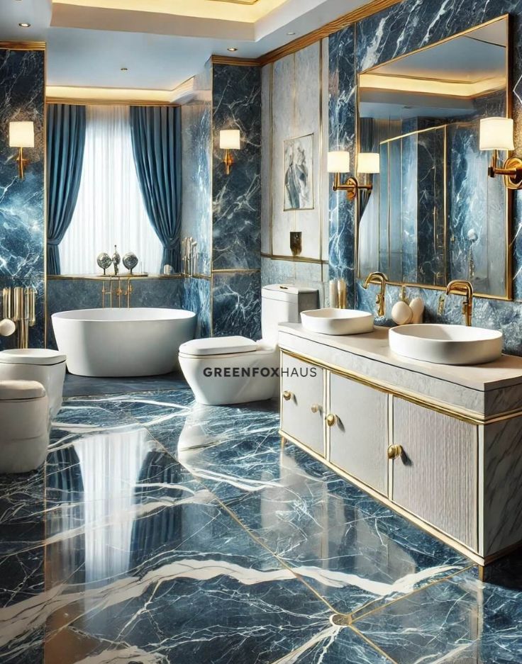 Gạch marble tông xanh ngọc ốp tường và lát nền phòng tắm