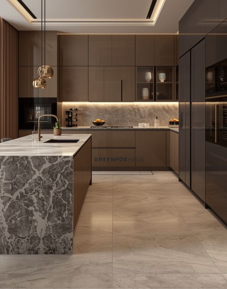 Mẫu gạch marble tông xám nhạt kết hợp cùng nội thất tông xám đậm