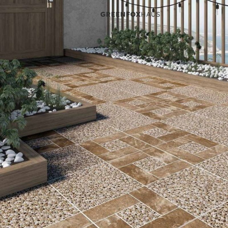 phối cảnh gạch lát nền sân vườn giả sỏi