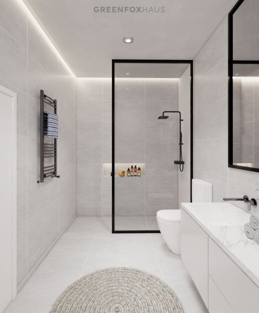 Phối cảnh sử dụng gạch ốp tường 30×60 vân nhạt mang đến cảm giác nhẹ nhàng, sáng thoáng, giúp không gian trông rộng rãi hơn và dễ dàng kết hợp với nhiều phong cách nội thất.