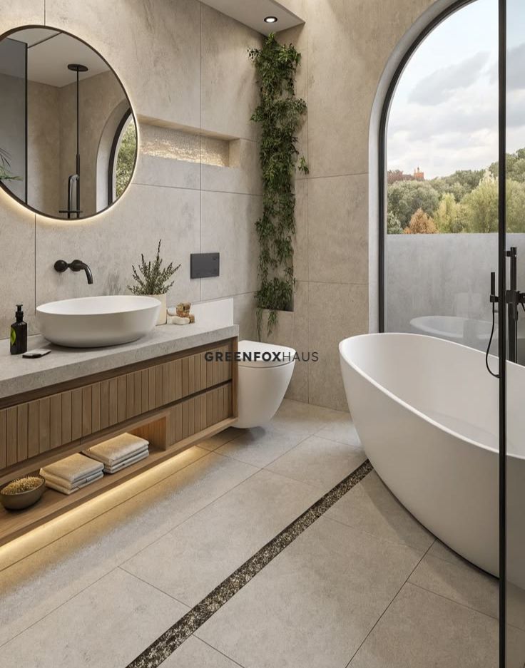 Gạch ốp lát phòng tắm vân đá màu kem sang trọng