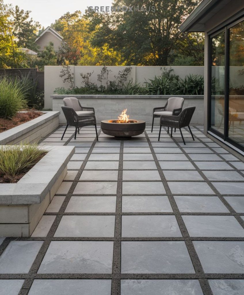 phối cảnh gạch lát nền sân vườn đẹp sử dụng gạch vân giả xi măng