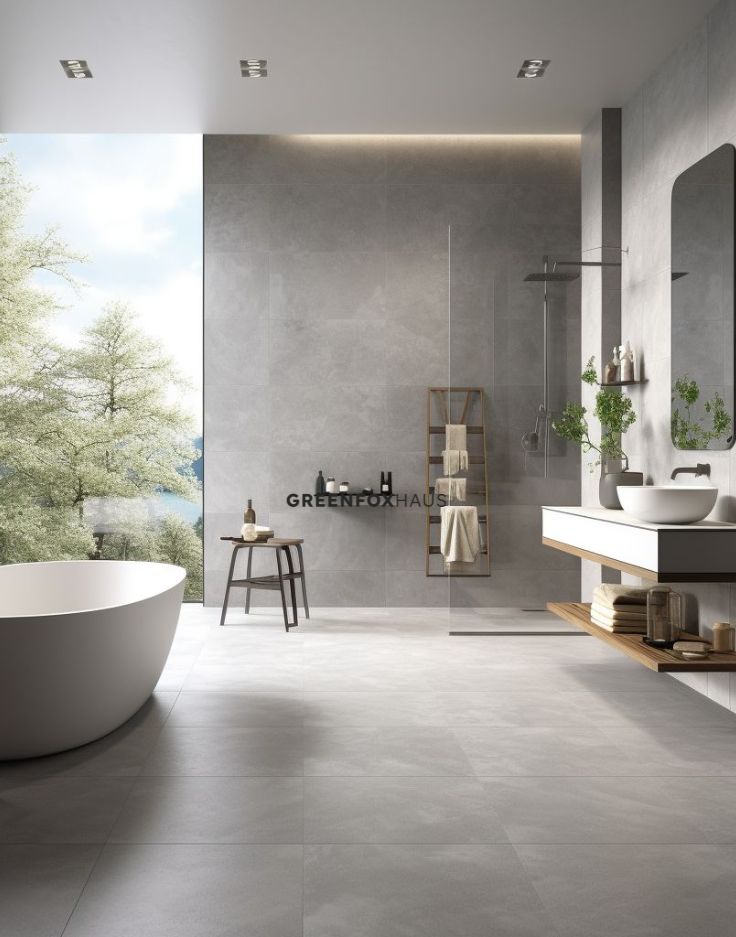 Gạch ốp lát phòng tắm vân xi măng màu xám khổ lớn