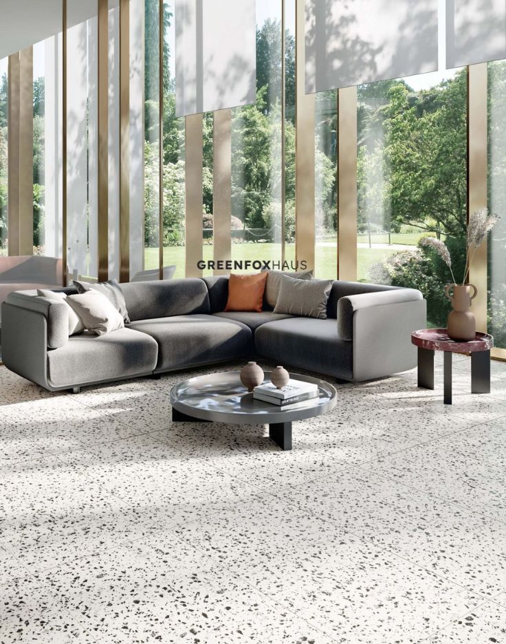 Gạch ốp lát terrazzo khổ lớn cho phòng khách hiện đại