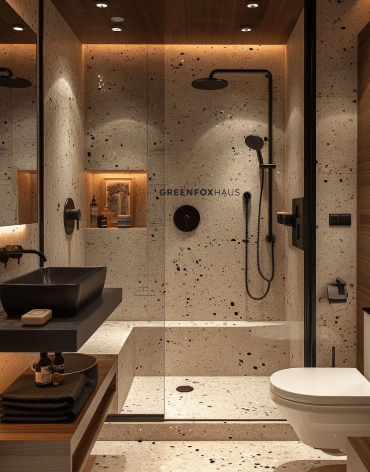 Gạch ốp lát terrazzo phòng tắm phong cách tối giản