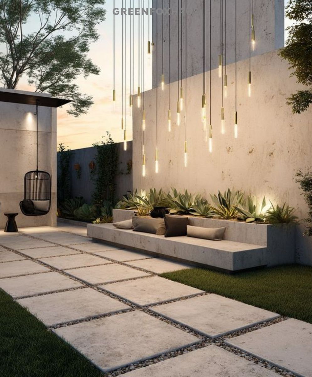 phối cảnh gạch lát nền sân vườn đẹp sử dụng gạch vân giả xi măng