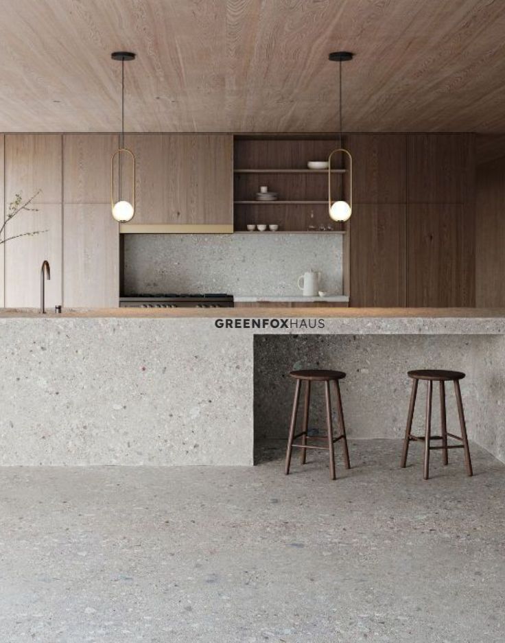 Gạch ốp lát terrazzo màu xám cho phòng bếp hiện đại