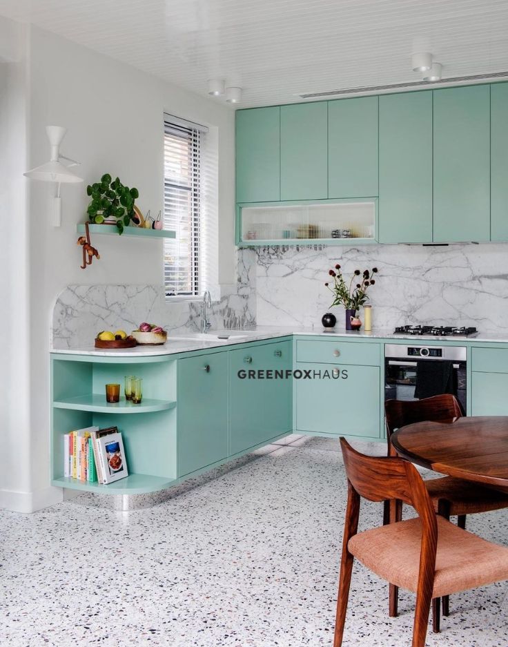 Gạch ốp lát vân terrazzo phòng bếp phong cách Scandinavian