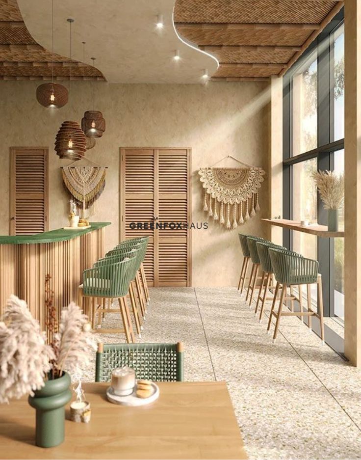 Gạch ốp lát terrazzo quán café phong cách tropical