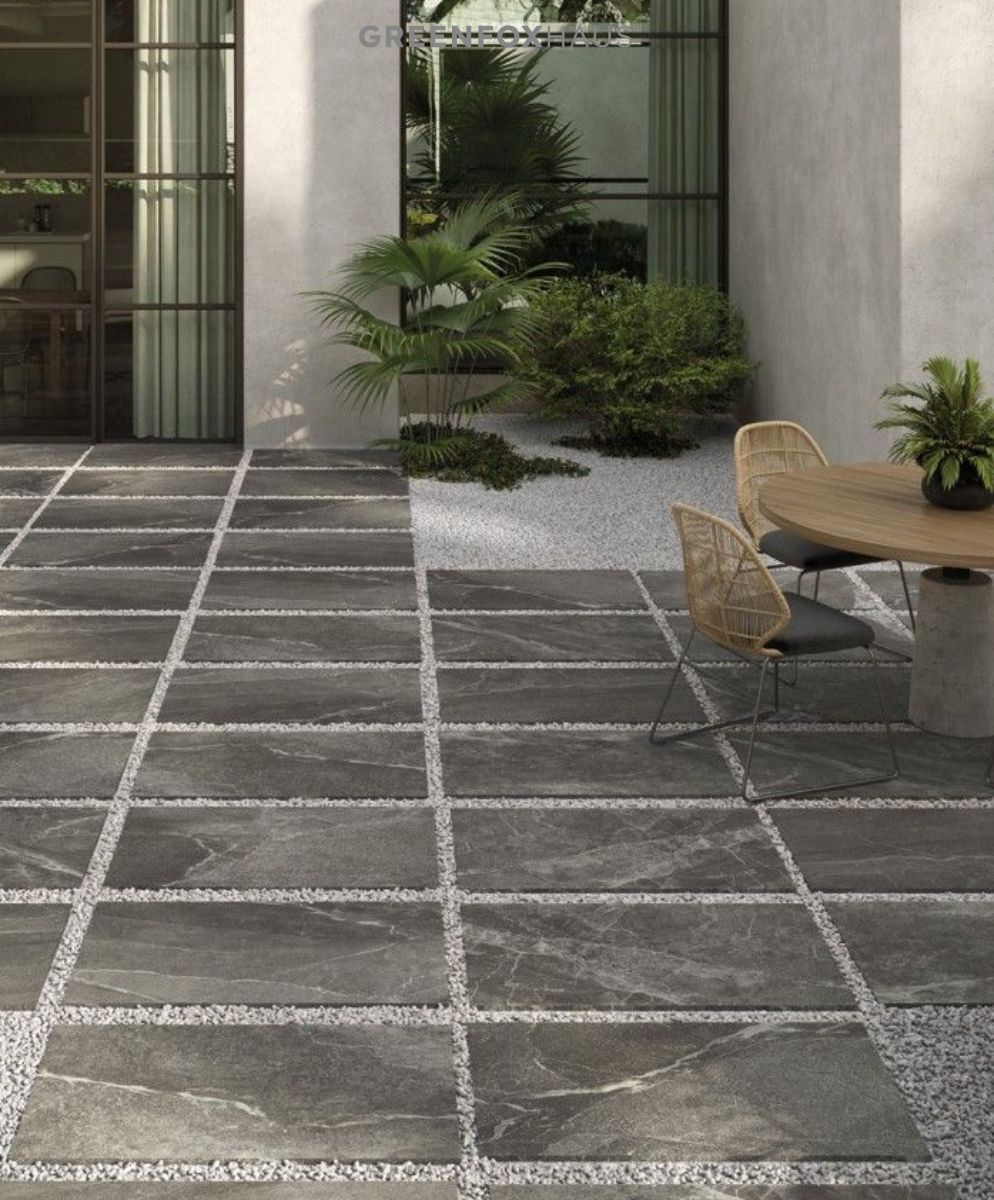 phối cảnh gạch lát nền sân vườn đẹp sử dụng gạch vân giả đá