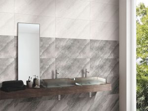 Marble trắng vân xám lớn (vân mạnh), lên mảng sang và nổi bật cho khu tắm kính.