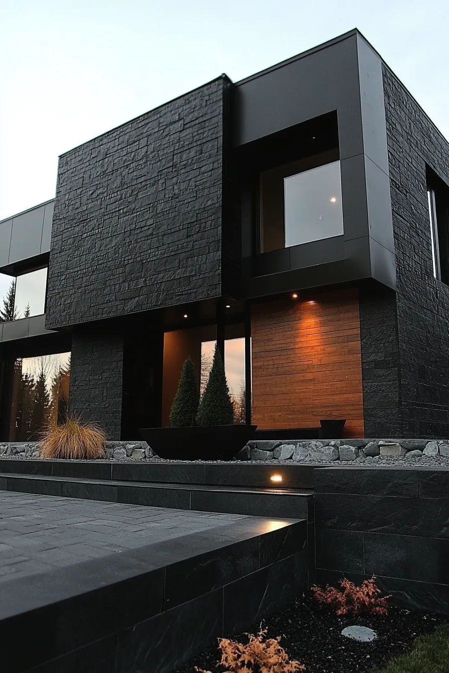 Biệt thự hiện đại ốp gạch giả đá slate màu trắng vân mây, mang lại vẻ tinh tế và cao cấp cho mặt tiền.