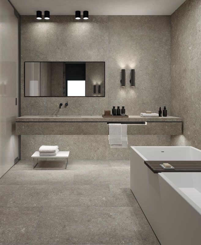 Gạch vân đá xám nhám mịn ốp nhà tắm – nền sạch, sang và dễ giữ vệ sinh