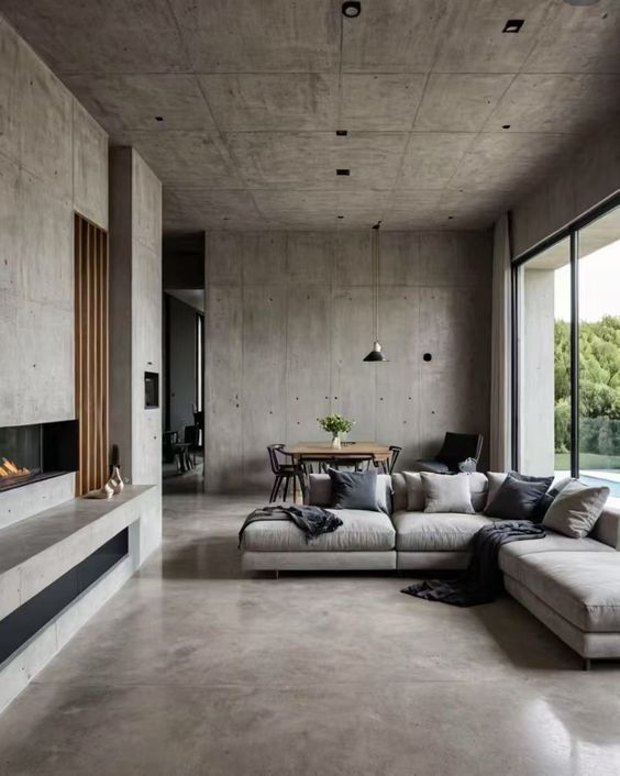 Gạch vân đá xám khổ lớn ốp mảng TV – tối giản, liền mạch và rất hiện đại.