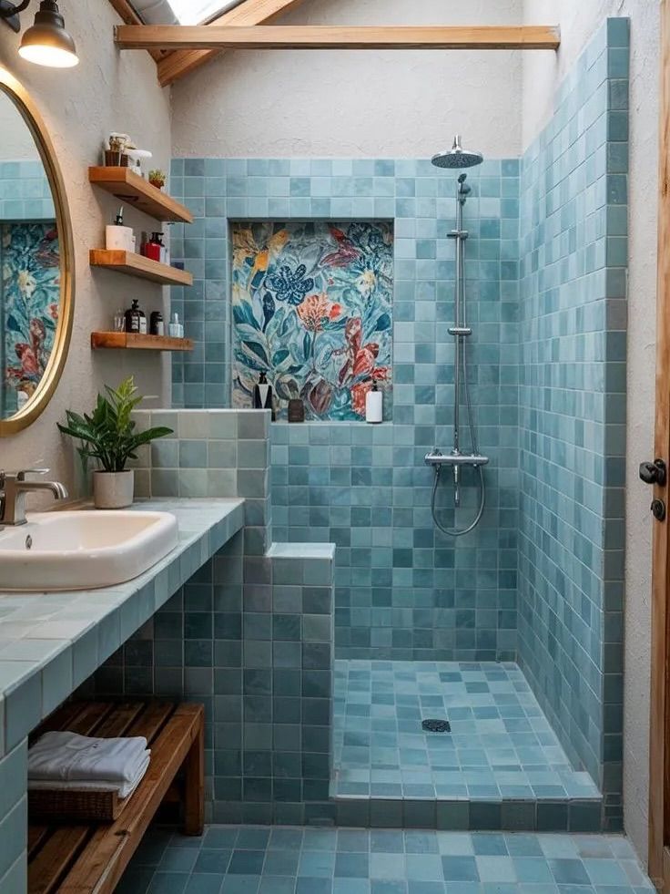 Gạch thẻ vuông ốp và lát kết hợp design mosaic
