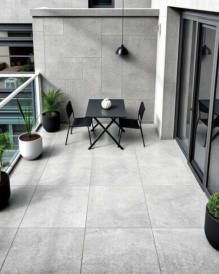 Gạch xám xi măng lát ban công – bề mặt nhám, sạch và dễ phối nội thất