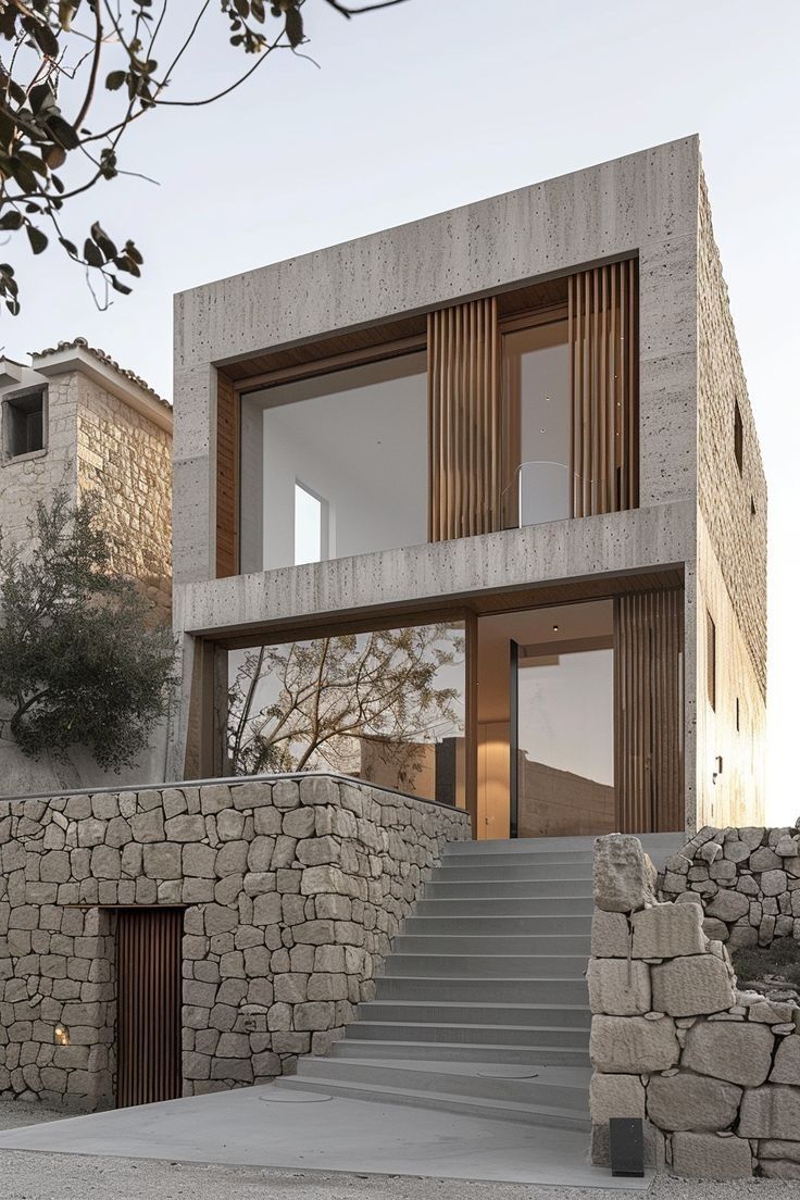 Nhà khối hộp phối đá ốp dạng tổ ong, nhìn “lì” và sang theo kiểu resort.