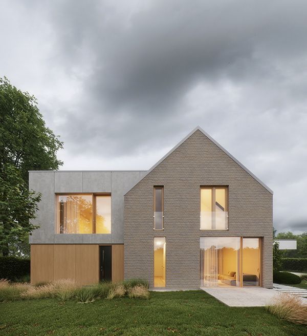 Phối gạch thẻ màu nâu khói + khung gỗ, tạo cảm giác ấm