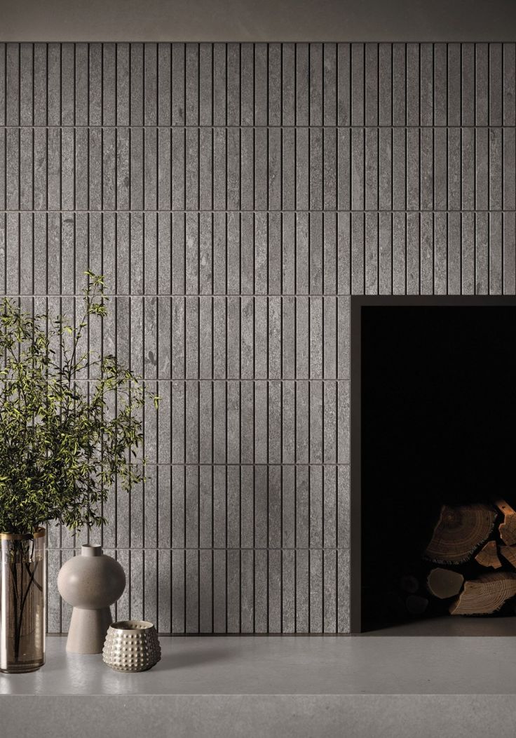 Gạch trang trí rãnh sọc (3D) vân đá xám ốp mảng TV