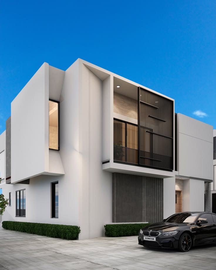 Tông trắng kết hợp ánh đèn vàng ngoại thất, làm nổi bật vẻ đẹp công trình về đêm.