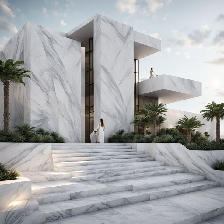 Gạch marble trắng ốp toàn khối công trình mang lại cảm giác bề thế, cao cấp và bền đẹp theo thời gian.