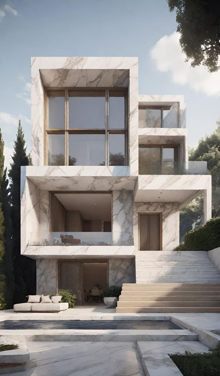 Marble trắng vân mây tự nhiên kết hợp kính khổ lớn tạo diện mạo thanh lịch, hiện đại và giàu tính thẩm mỹ.