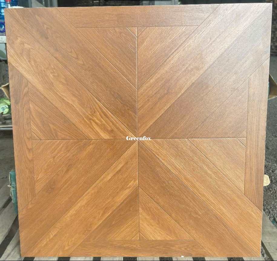 Gạch giả gỗ 600x600 tông walnut sử dụng trong quán café cao cấp