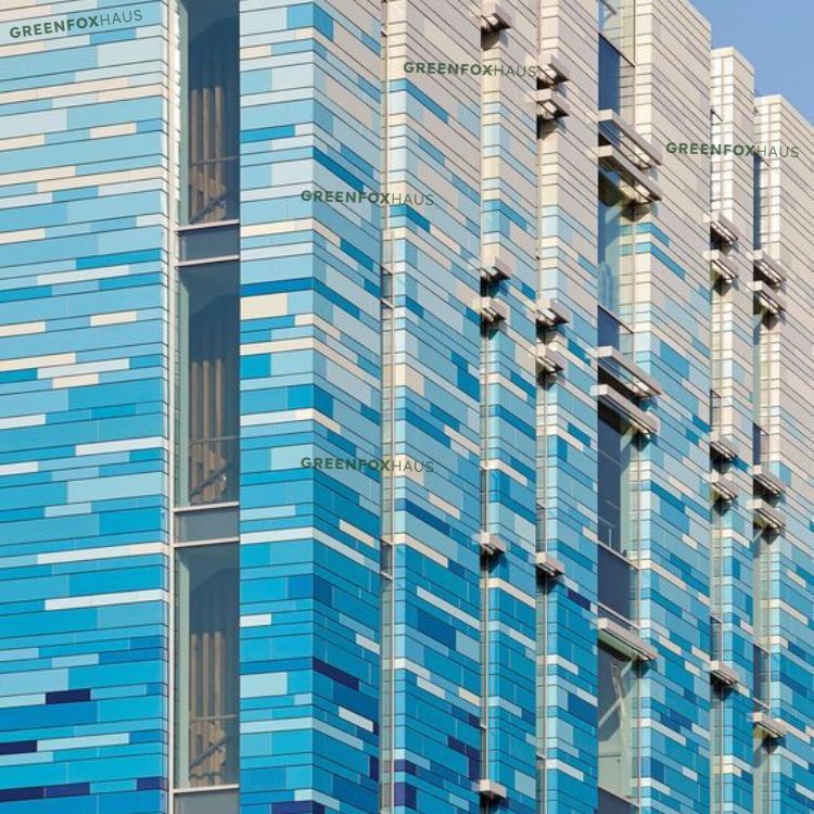 Gạch ốp mặt tiền xanh dương phối trắng