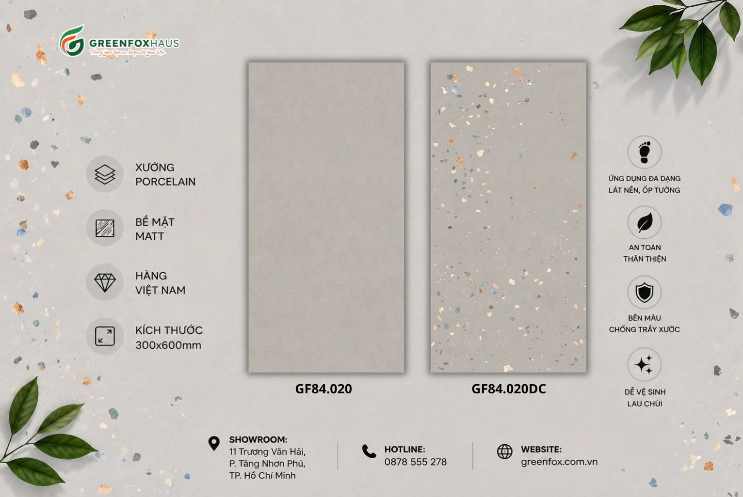 Alternative view of GẠCH ỐP LÁT MATT VÂN XI MĂNG TERRAZZO MÀU XÁM BE (300x600mm) GF84.020 / GF84.020DC