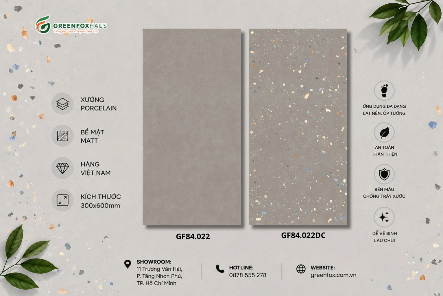 Alternative view of GẠCH ỐP LÁT MATT VÂN XI MĂNG TERRAZZO MÀU XÁM ĐẬM (300x600mm) GF84.022 / GF84.022DC