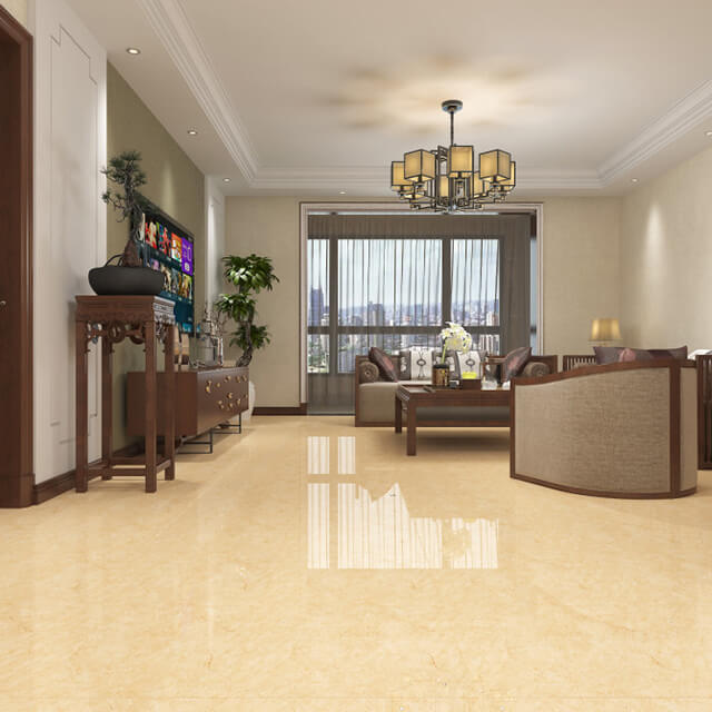 Gạch lát nền 50x50 vân đá bóng giúp không gian phòng khách sáng và sang trọng