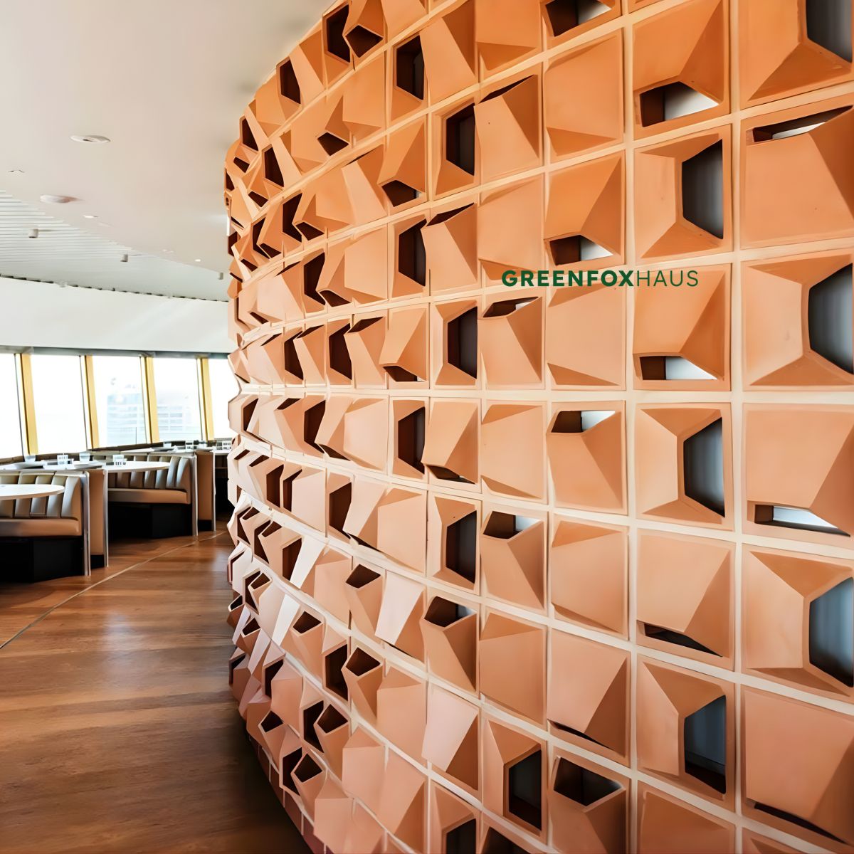 tường gạch bông gió bánh ú uốn cong, gạch bông thông gió tạo hiệu ứng không gian và lưu thông không khí