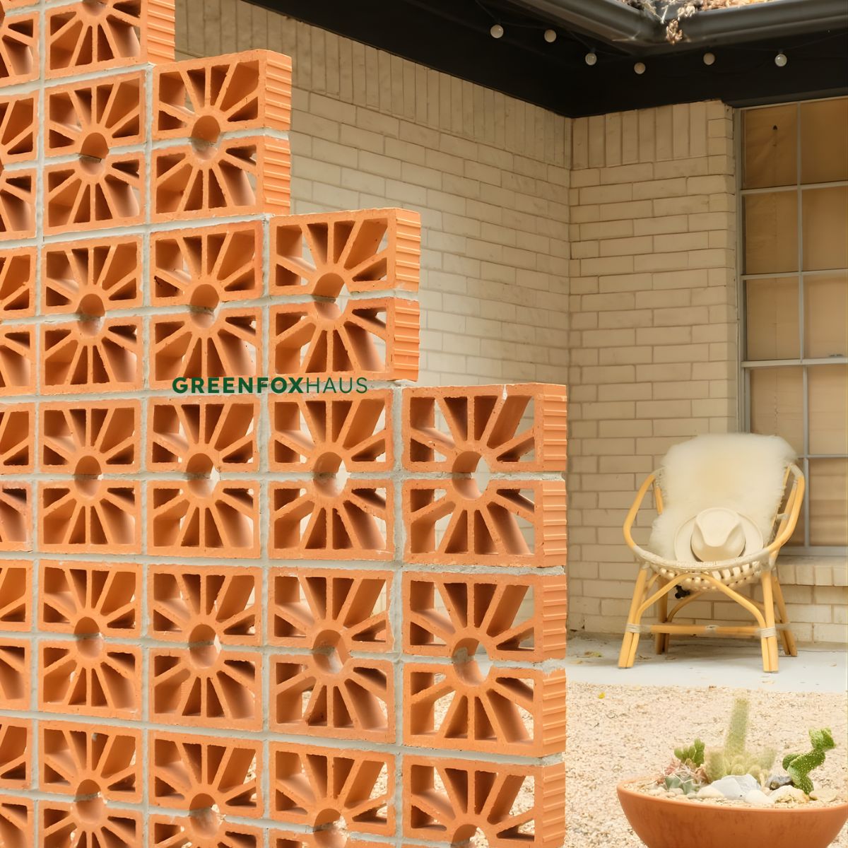 tường gạch bông gió đỏ ngoài trời, gạch bông thông gió đất nung dùng cho không gian sân vườn