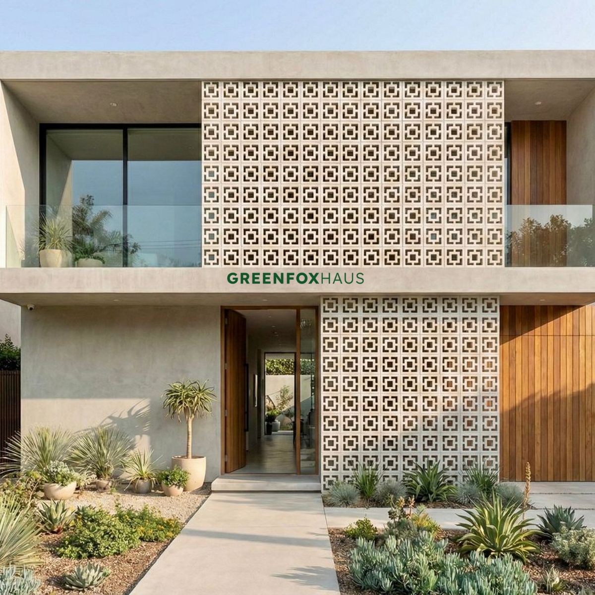 tường gạch bông gió ngoại thất nhà phố, gạch hoa gió giúp chống nắng hướng tây và tối ưu thông gió